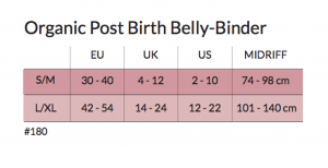 Carriwell Belly Binder dydžių lentelė