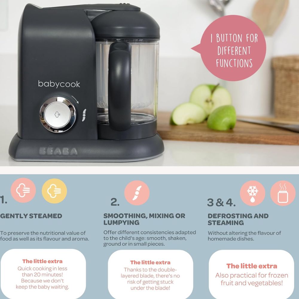 BEABA garintuvas trintuvas Babycook Solo 4 in 1 Dark Grey