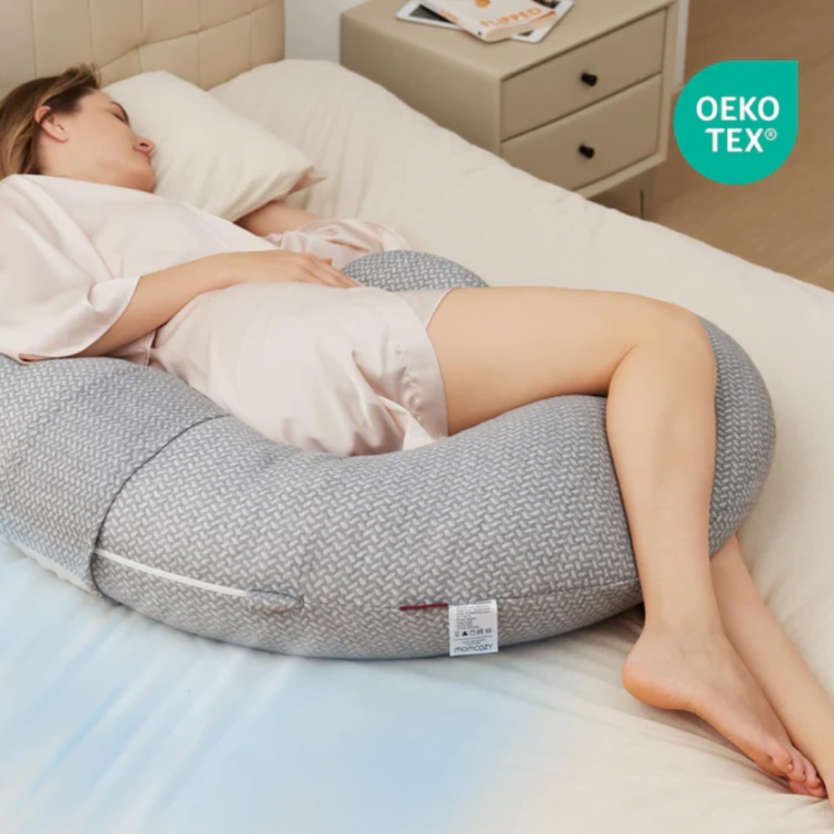 MOMCOZY pozicionuojanti F formos šoninio miegojimo pagalvė