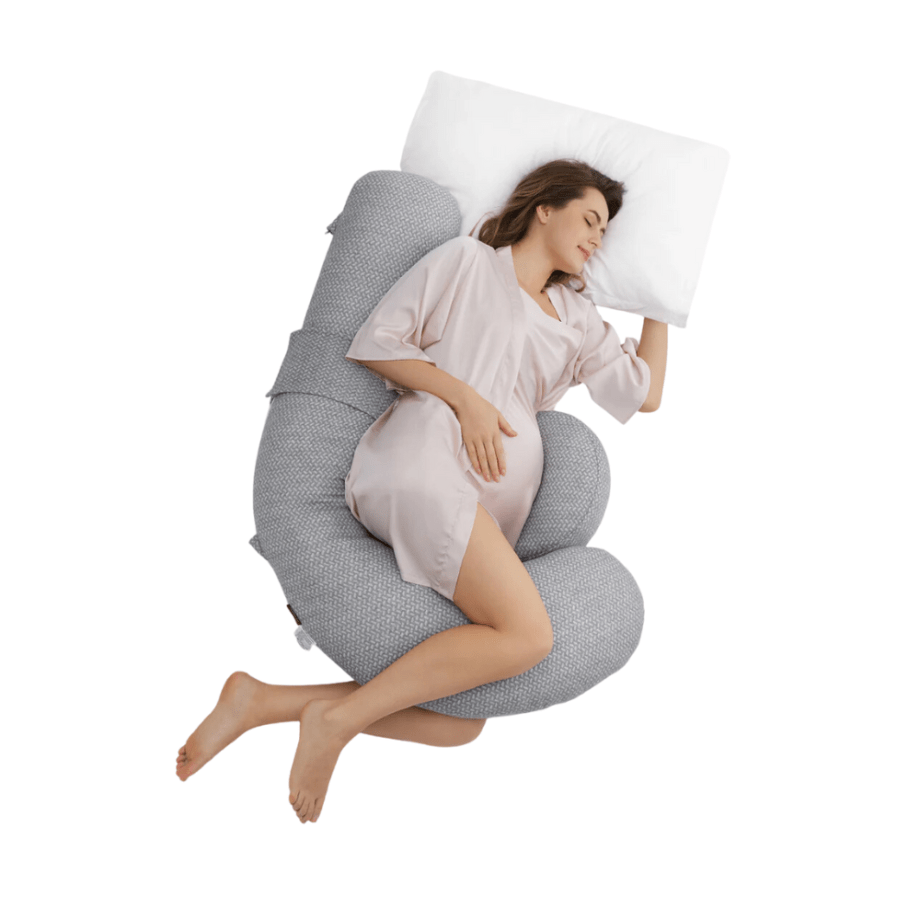 MOMCOZY pozicionuojanti F formos šoninio miegojimo pagalvė