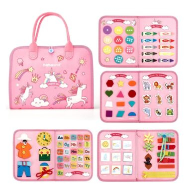 HAHALAND Montessori užimtumo knyga vaikams Pink Unicorns (1-4 m. )