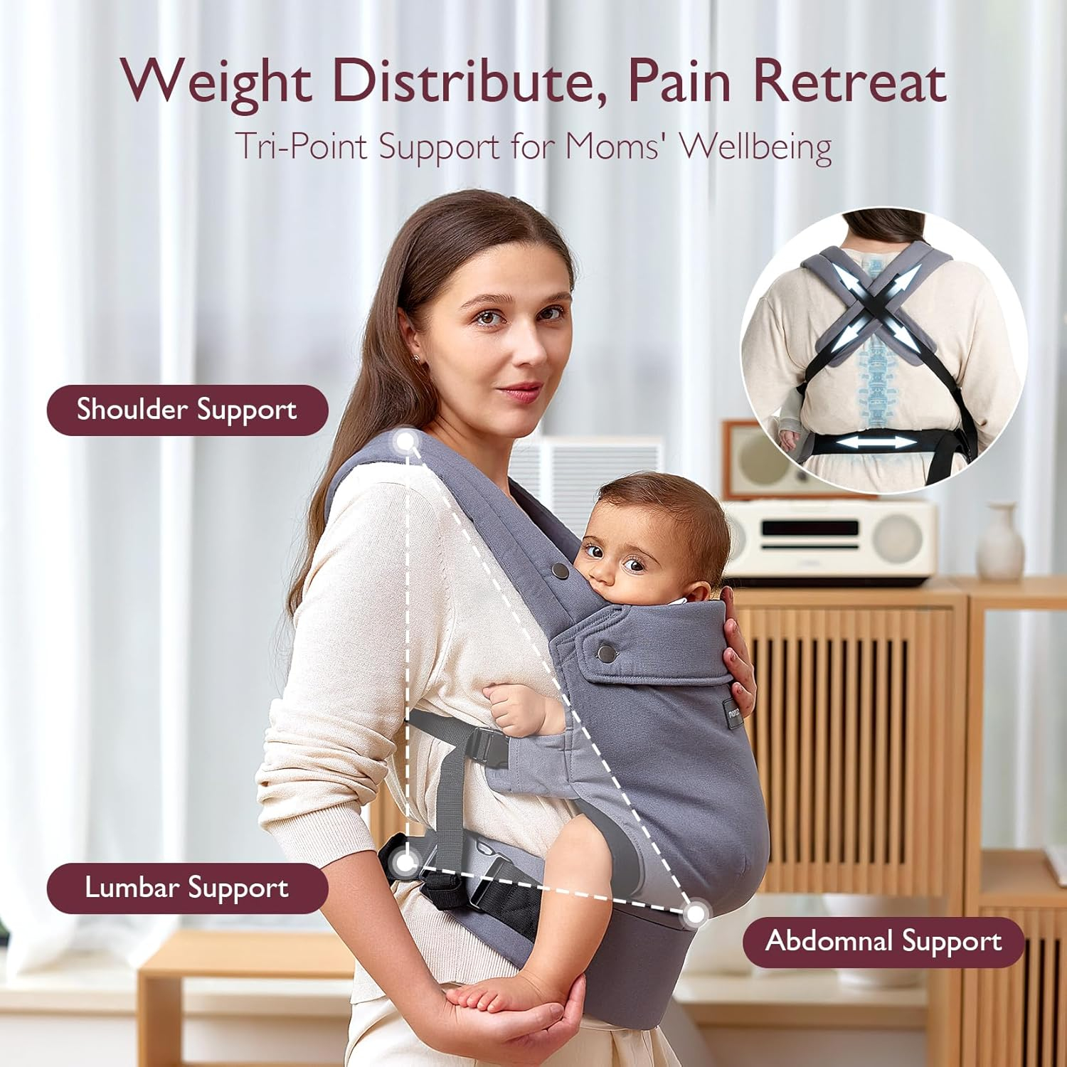 Momcozy ergonomiška nešioklė Cotton Grey