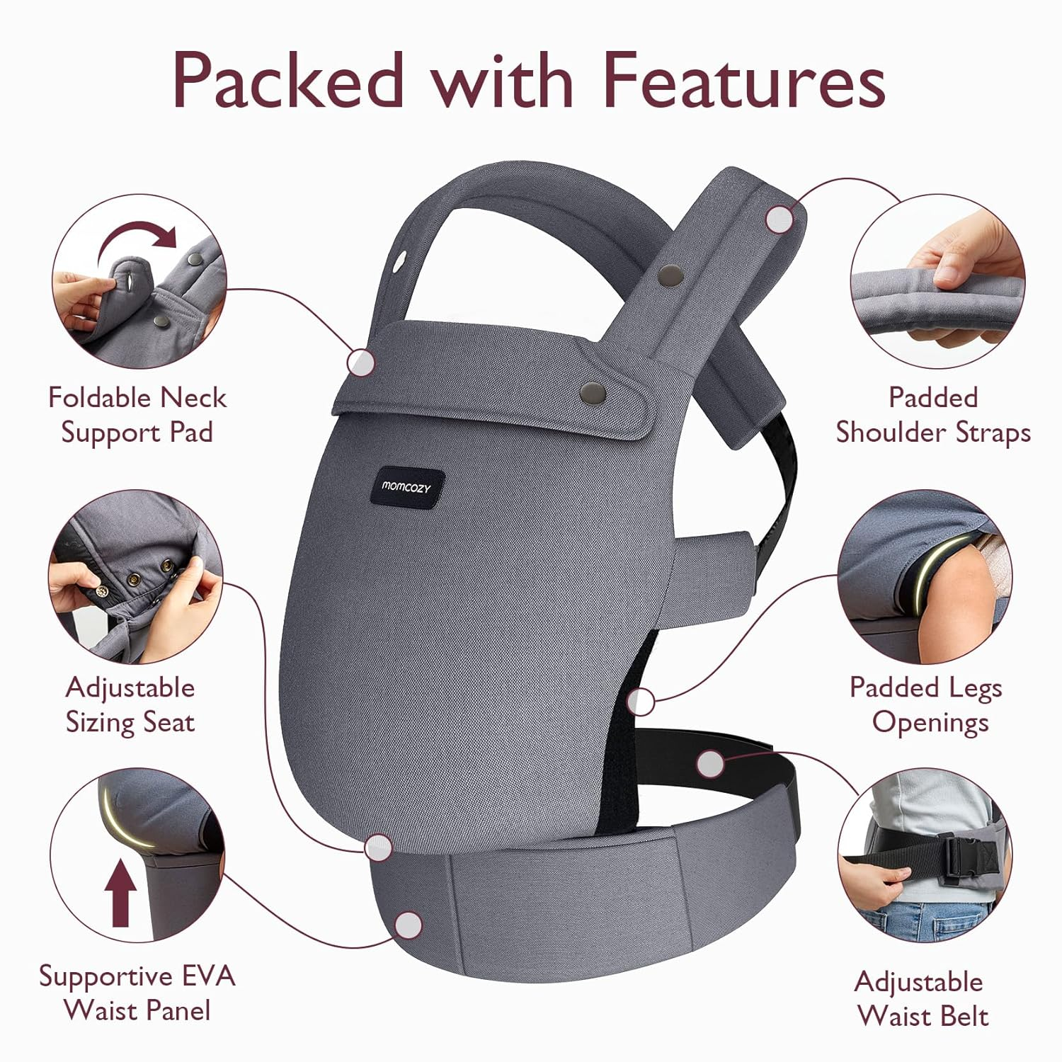 Momcozy ergonomiška nešioklė Cotton Grey