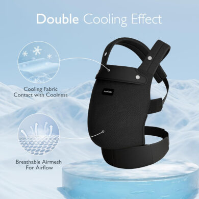 Momcozy ergonominė nešioklė Air Mesh Black su orui laidžiu audiniu