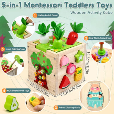 AiTuiTui medinis veiklos kubas – Montessori edukacinis žaislas vaikams