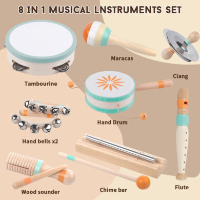 Montessori medinių muzikos instrumentų rinkinys vaikams 8in1