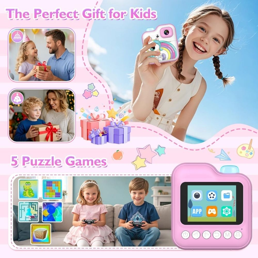 Momentinis fotoaparatas vaikams Happy Unicorn Pink