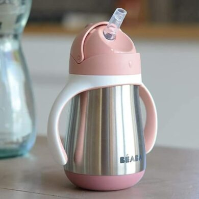 BEABA metalinė beišsiliejanti gertuvė su šiaudeliu 250 ml Old pink