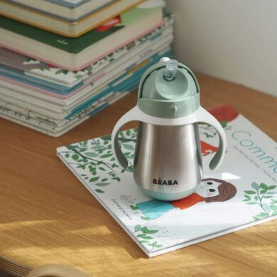 BEABA metalinė neišsiliejanti gertuvė su šiaudeliu 250 ml Sage Green