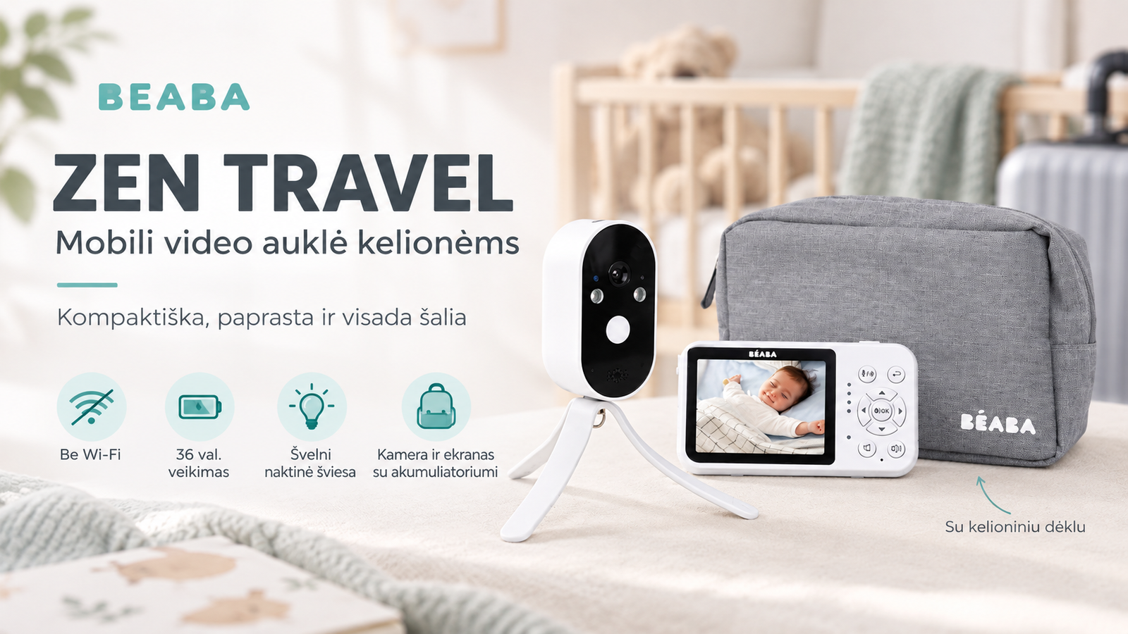BEABA Zen Travel mobili vaizdo auklė kamera be Wi-Fi White