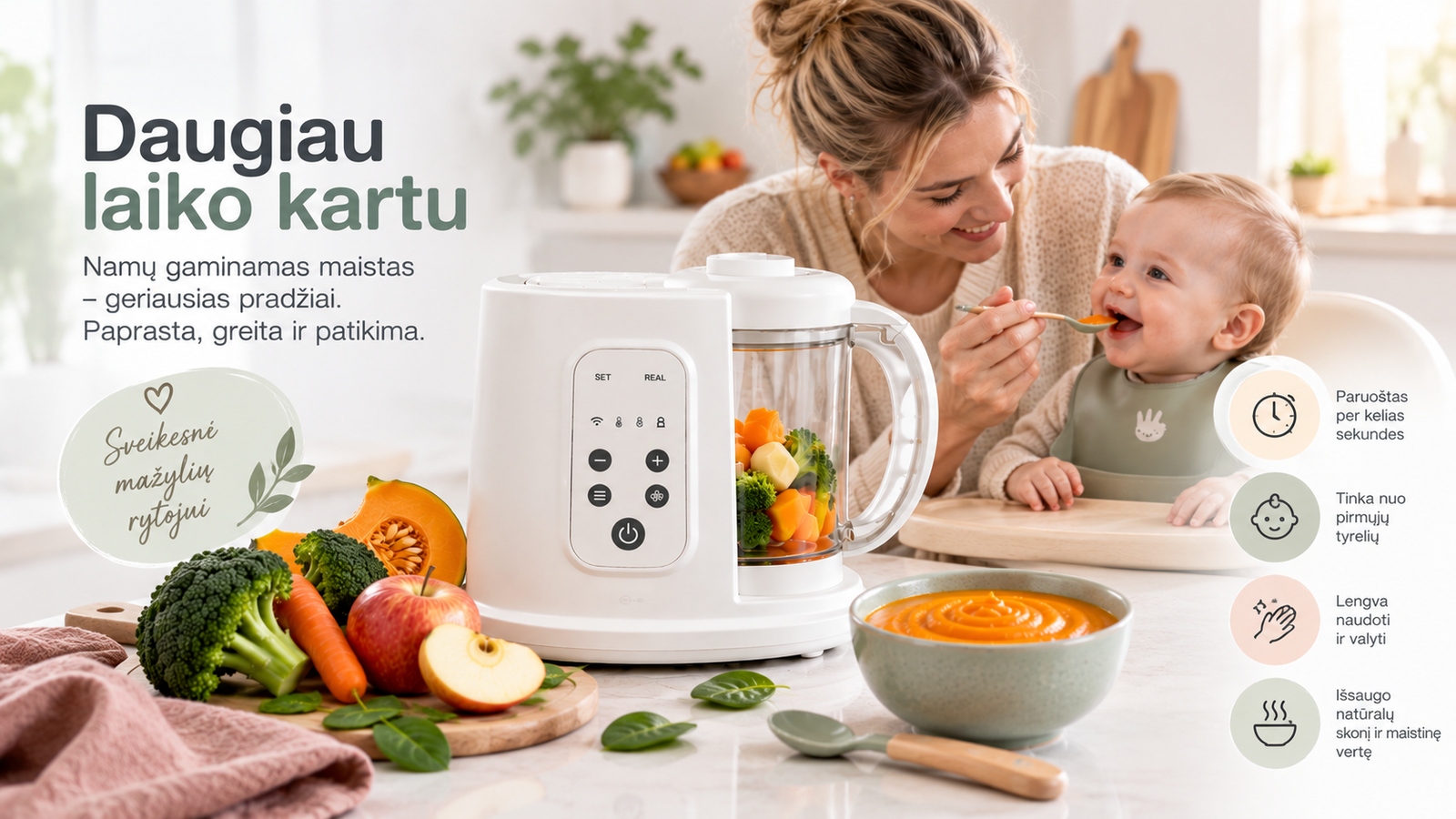 Miniland Chefy 6 garintuvas trintuvas 6in1 kūdikiams