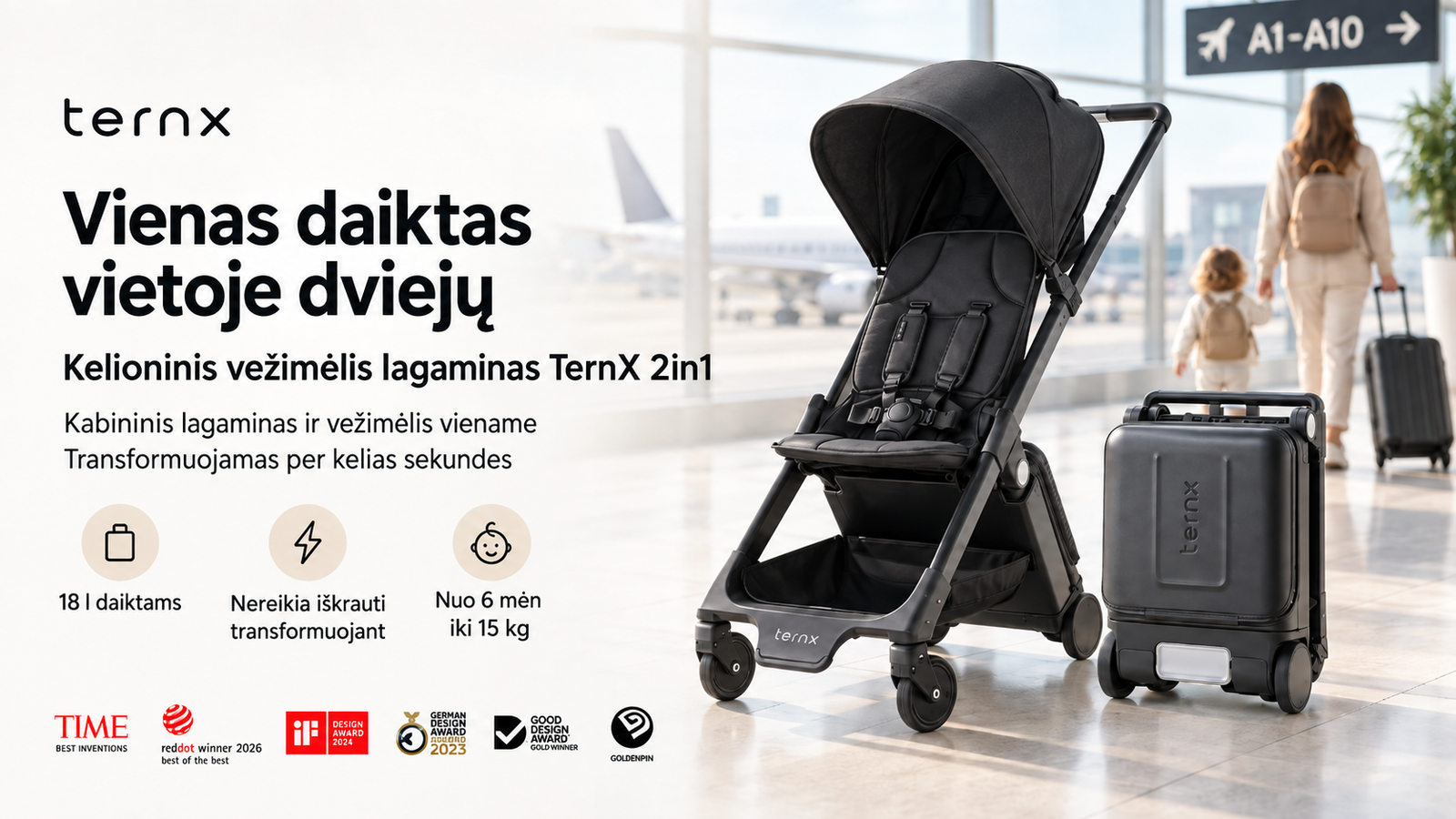 TernX kelioninis vežimėlis lagaminas 2in1 18 l