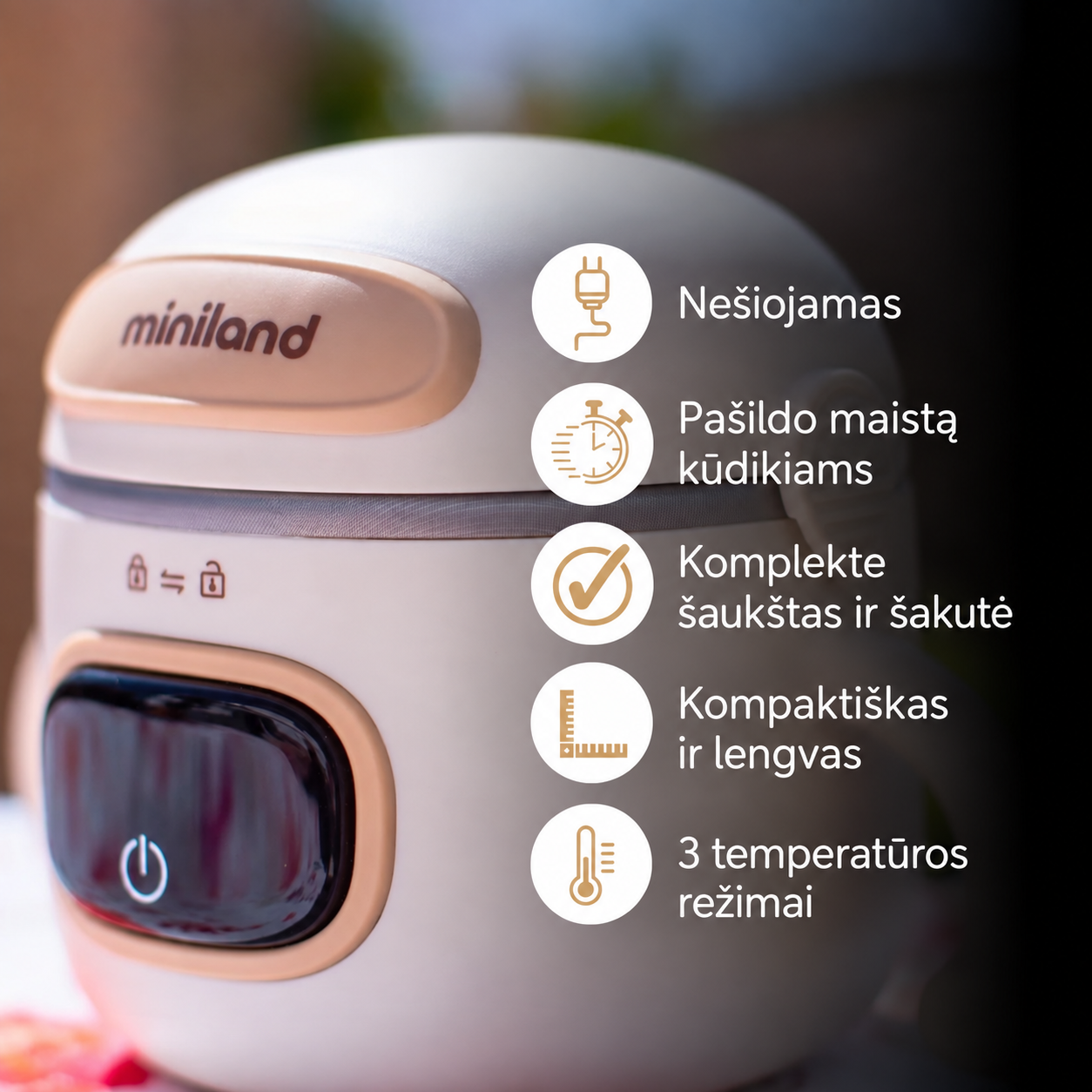 Miniland Foodie Warm nešiojamas elektrinis kūdikių maisto šildytuvas, 400 ml