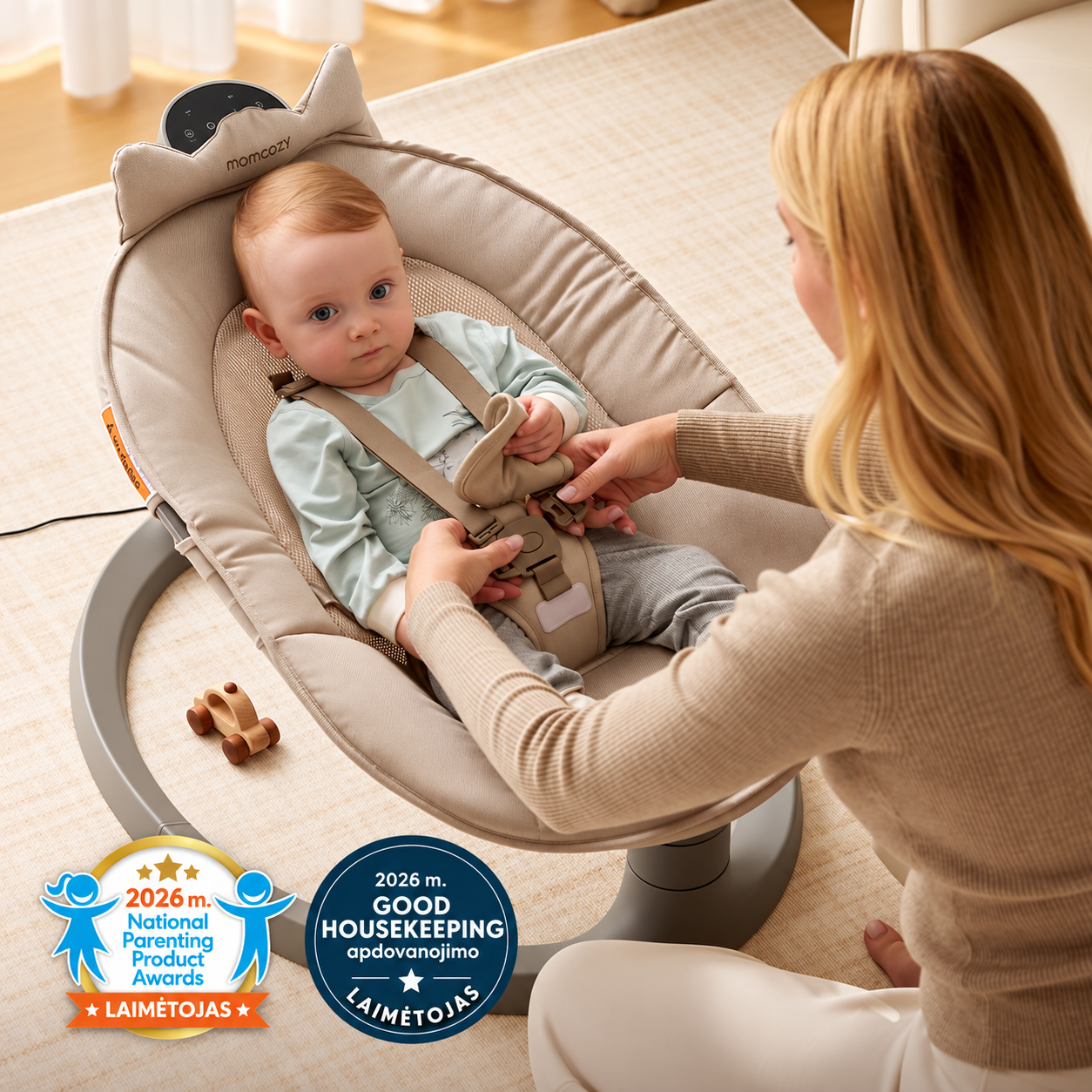 Momcozy 2in1 elektroninės kūdikio sūpynės - gultukas iki 30 kg Khaki