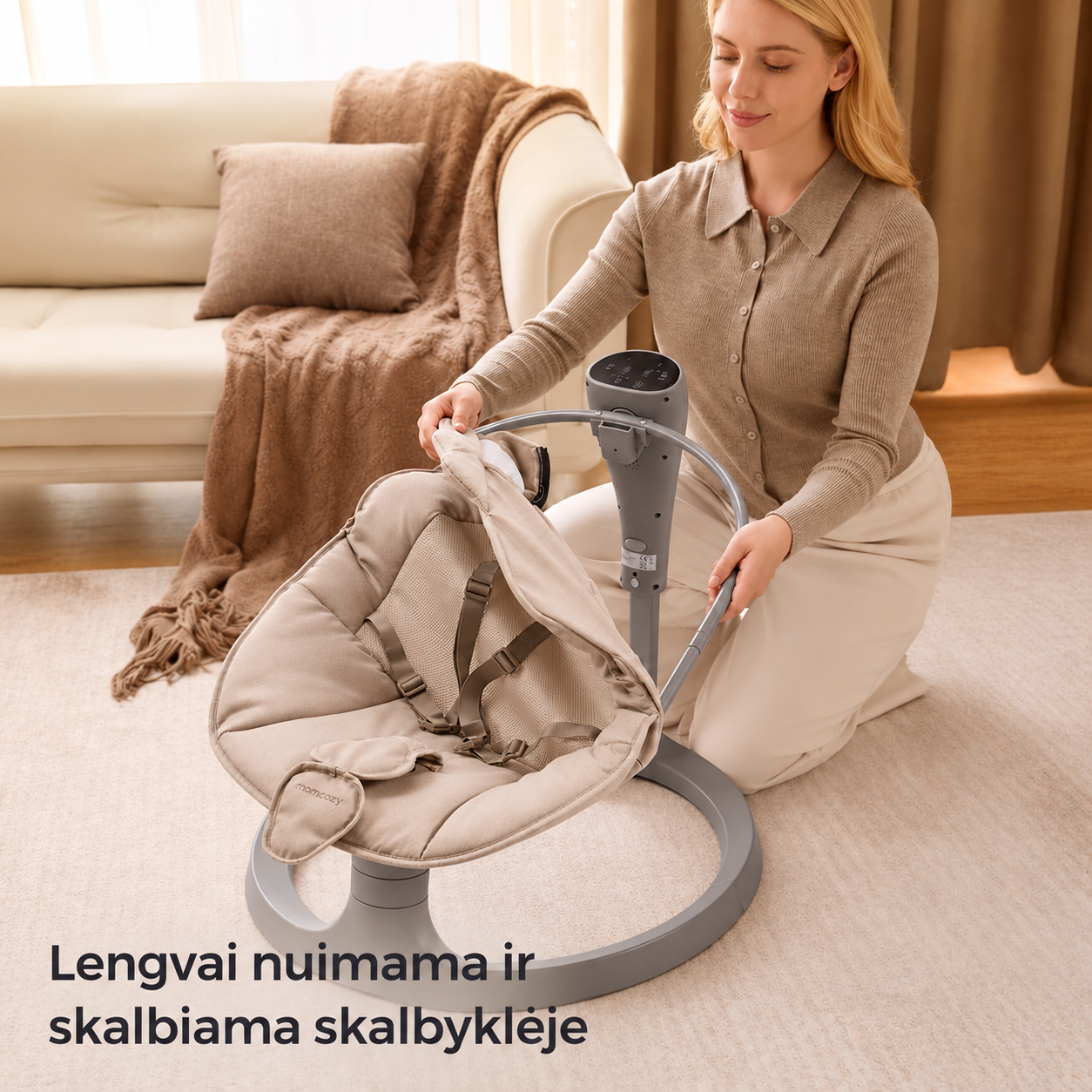 Momcozy 2in1 elektroninės kūdikio sūpynės - gultukas iki 30 kg Khaki