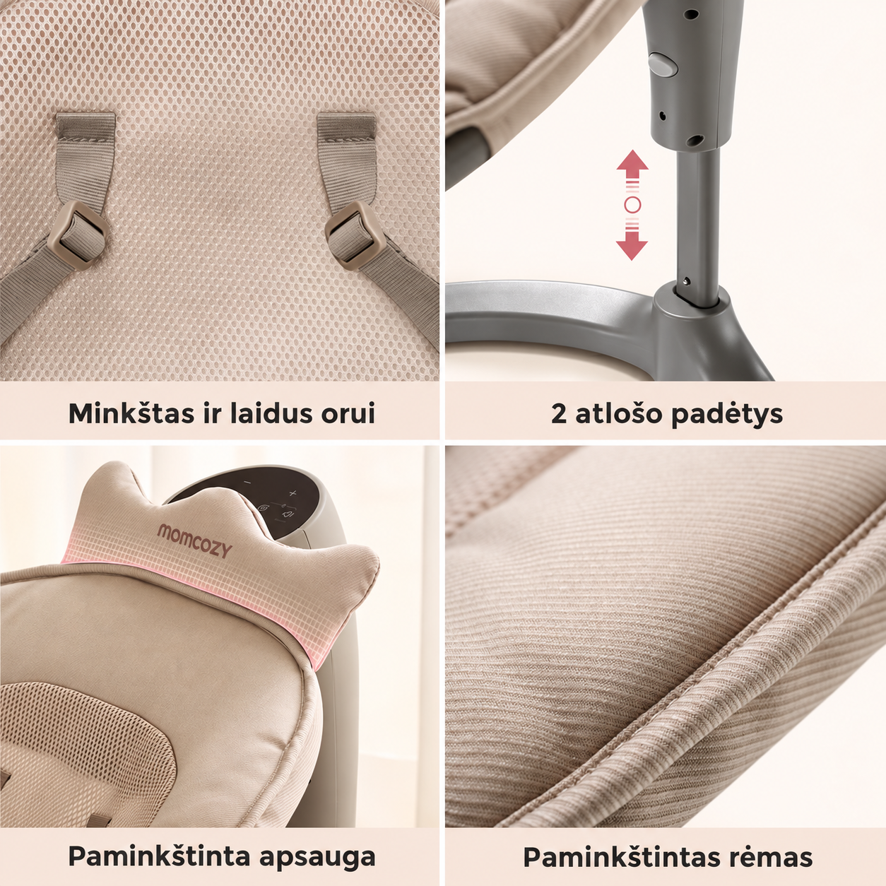 Momcozy 2in1 elektroninės kūdikio sūpynės - gultukas iki 30 kg Khaki
