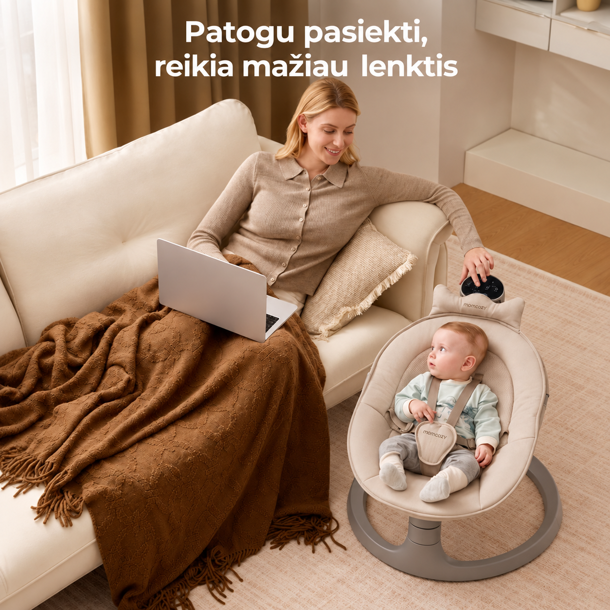 Momcozy 2in1 elektroninės kūdikio sūpynės - gultukas iki 30 kg Khaki