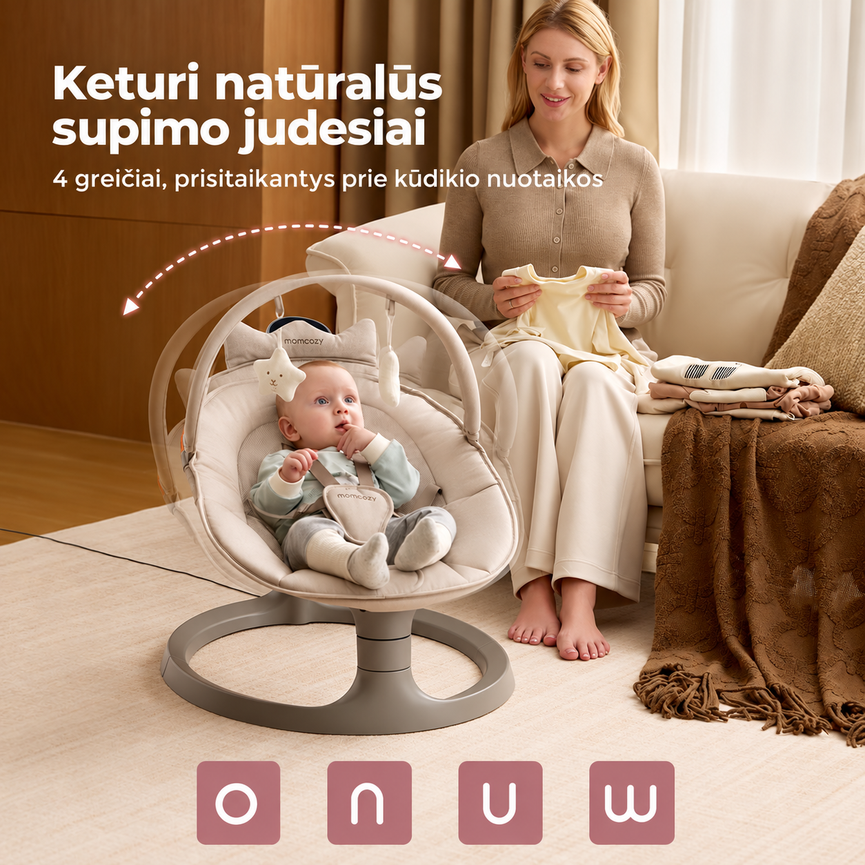 Momcozy 2in1 elektroninės kūdikio sūpynės - gultukas iki 30 kg Khaki