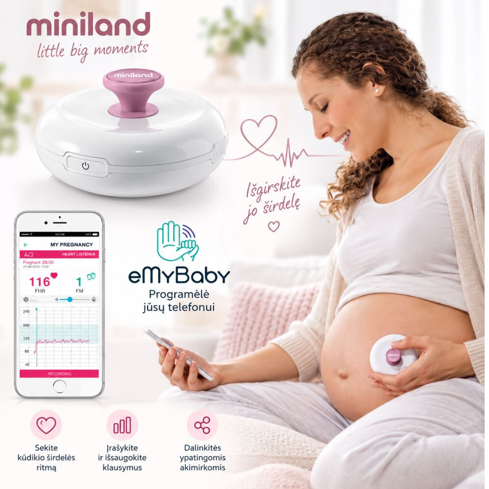 Dopleris Miniland sweetBeat – vaisiaus širdies dūžių klausytuvas su Bluetooth