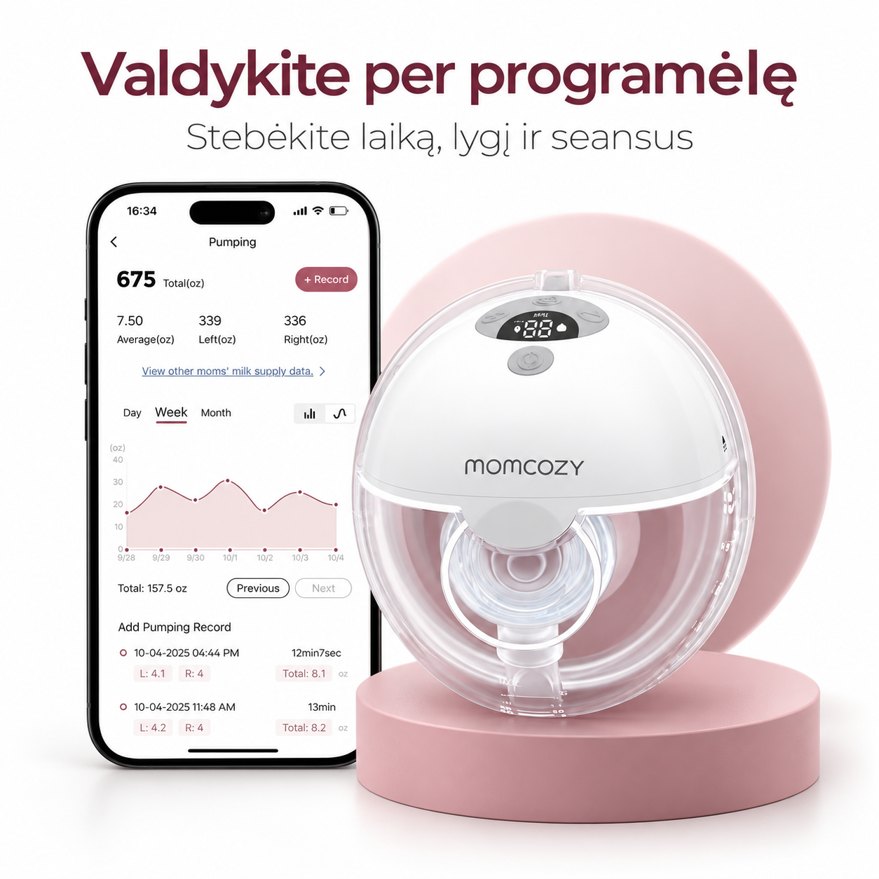 MOMCOZY M5 Smart dvigubas belaidis pientraukis su programėle