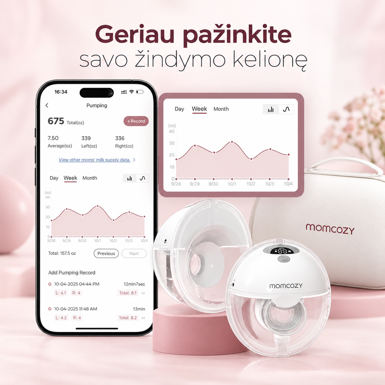 MOMCOZY M5 Smart dvigubas belaidis pientraukis su programėle