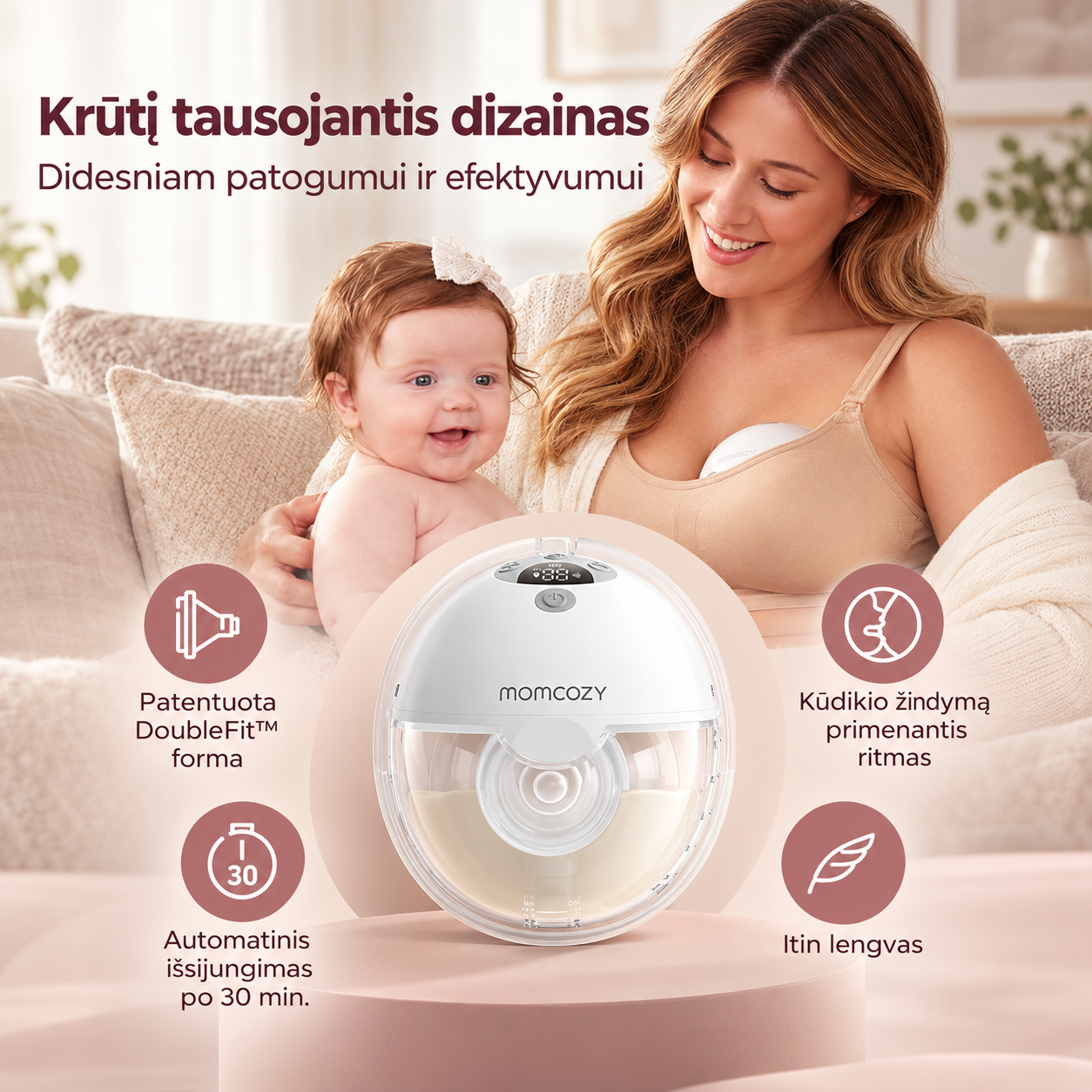 MOMCOZY M5 Smart dvigubas belaidis pientraukis su programėle