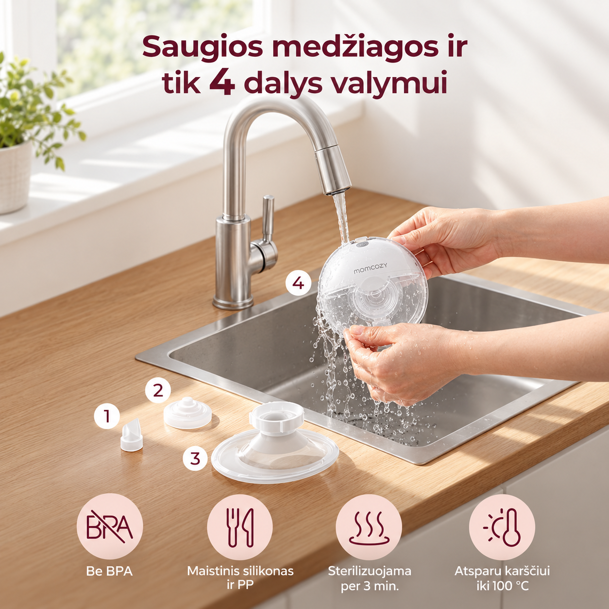 MOMCOZY M5 Smart dvigubas belaidis pientraukis su programėle