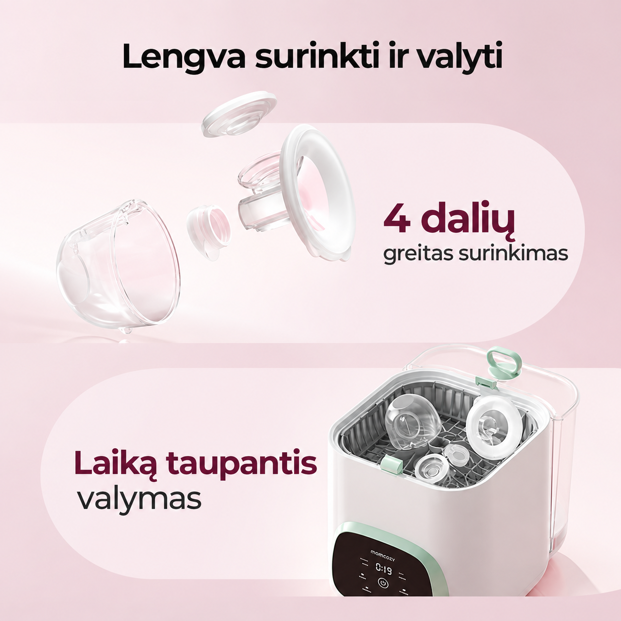 Momcozy S12 Pro Quick dvigubas nešiojamas belaidis pientraukis
