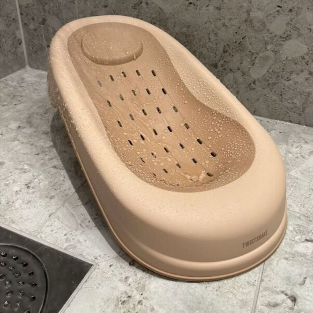 Twistshake Luxury Bath Kit sulankstoma kūdikio vonelė su stovu ir gultuku, Mocha
