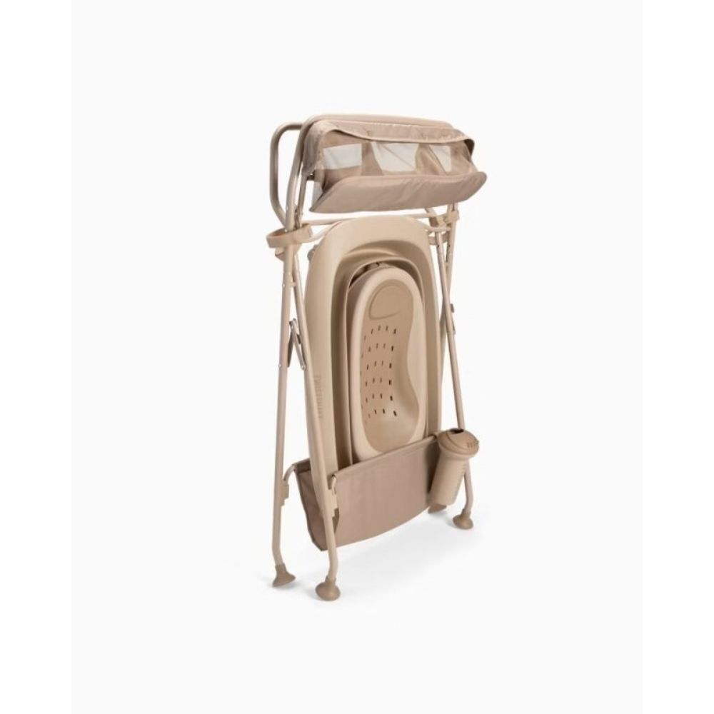 Twistshake Luxury Bath Kit sulankstoma kūdikio vonelė su stovu ir gultuku, Mocha