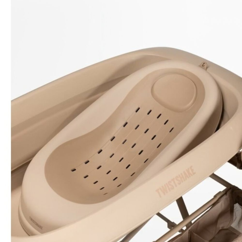 Twistshake Luxury Bath Kit sulankstoma kūdikio vonelė su stovu ir gultuku, Mocha
