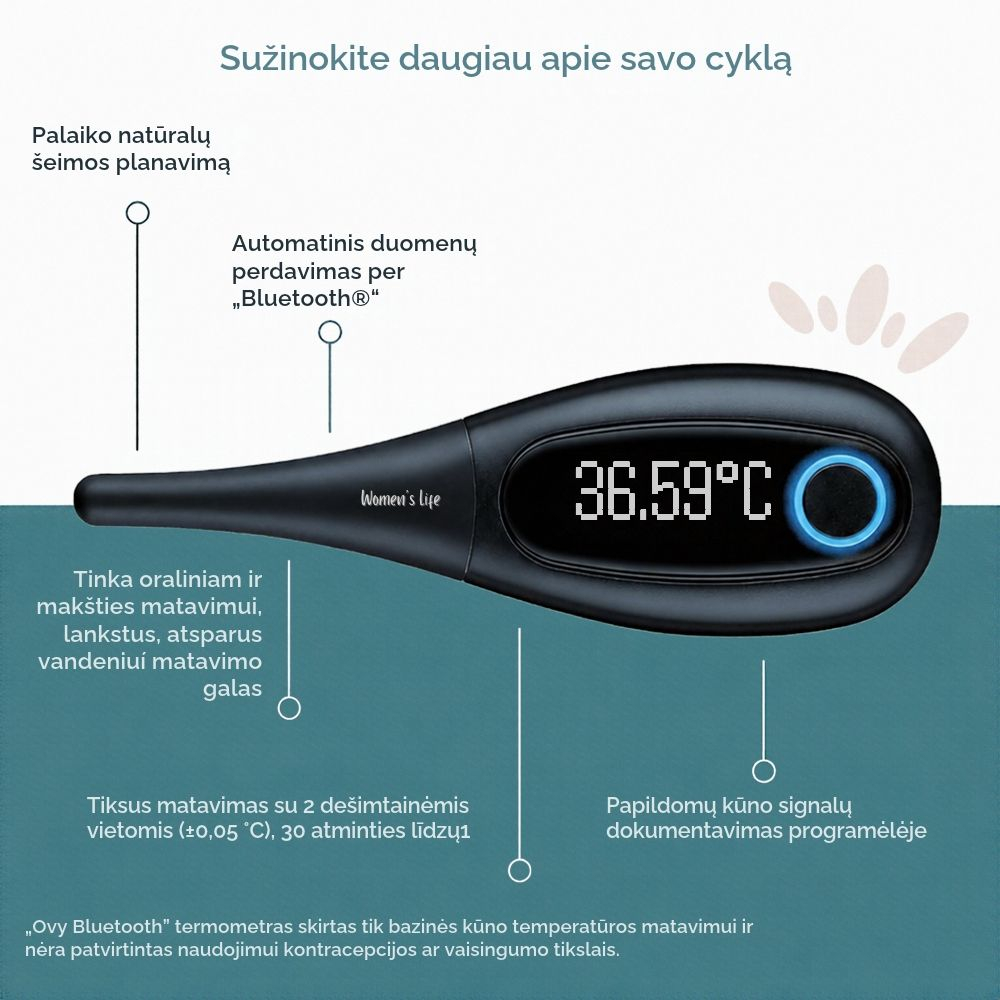 Beurer OT 30 bazinės kūno temperatūros termometras su „Bluetooth“ ir „Ovy“ programėle