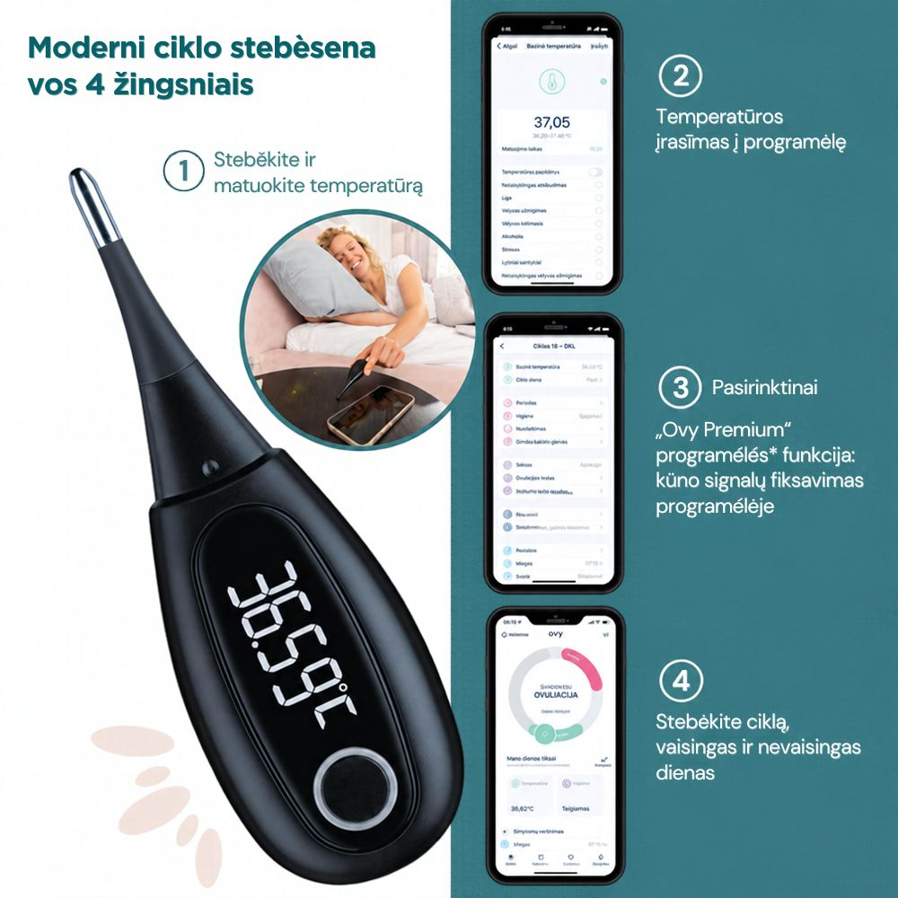 Beurer OT 30 bazinės kūno temperatūros termometras su „Bluetooth“ ir „Ovy“ programėle