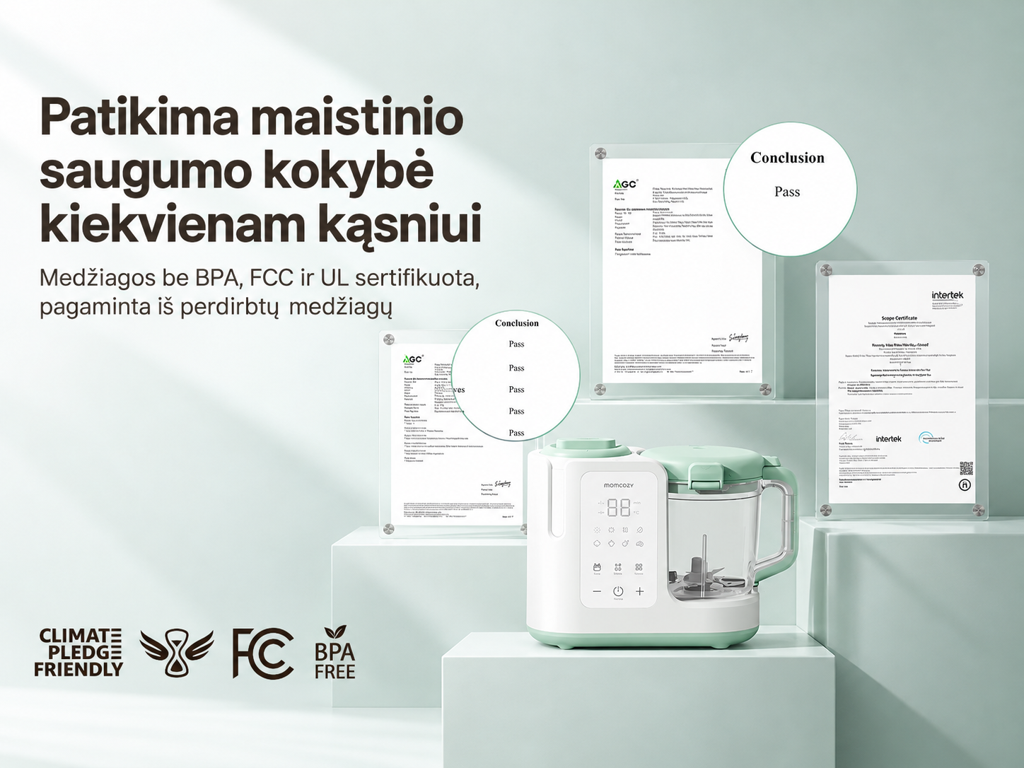 MOMCOZY AutoMeal garintuvas trintuvas kūdikių maistui 2in1 su automatiniu valymu