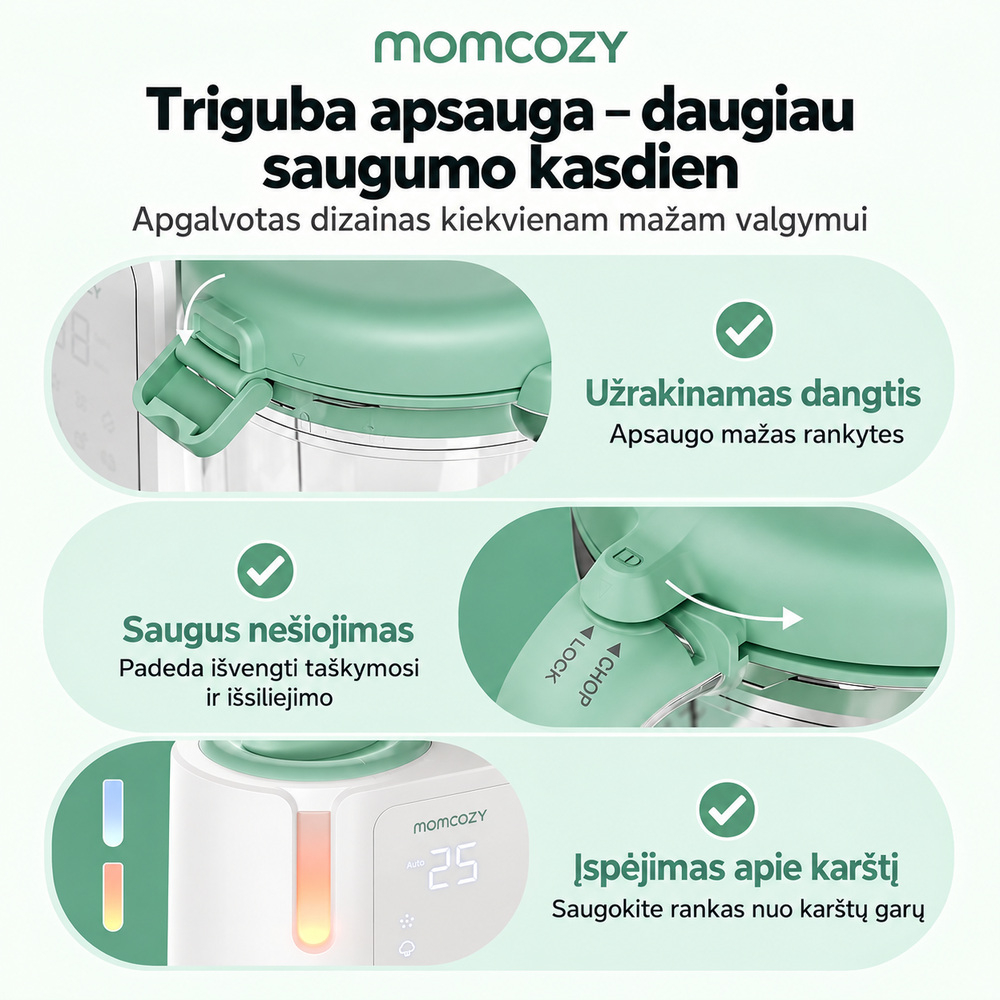 MOMCOZY AutoMeal garintuvas trintuvas kūdikių maistui 2in1 su automatiniu valymu