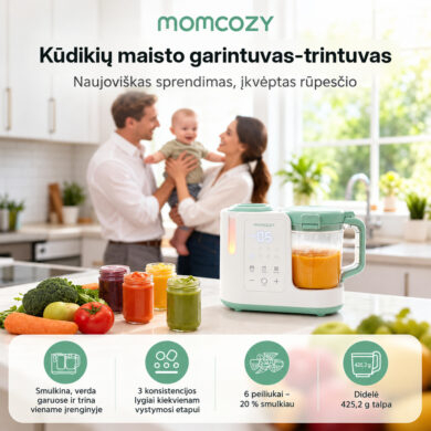 MOMCOZY AutoMeal garintuvas trintuvas kūdikių maistui 2in1 su automatiniu valymu