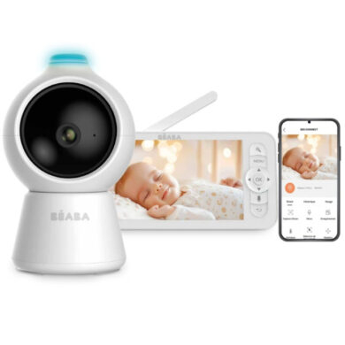 BEABA Zen Smart AI video auklė su balta 360° kamera ekranu ir programėle telefone