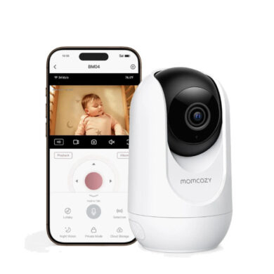 Momcozy BM04 kamera ir išmanusis telefonas su programėlės vaizdu iš lovytės