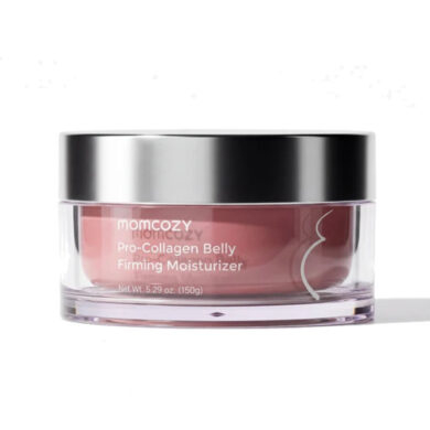 Momcozy Pro-Collagen stangrinamasis pilvo odos kremas 150 g skaidriame indelyje su sidabriniu dangteliu
